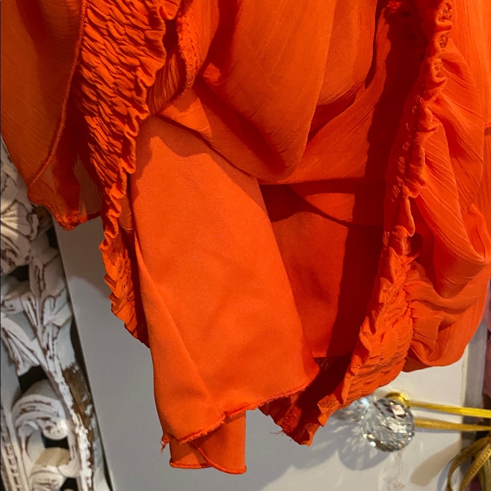 Vibrant Orange Ruffle Blouse - Picture 15 of 17